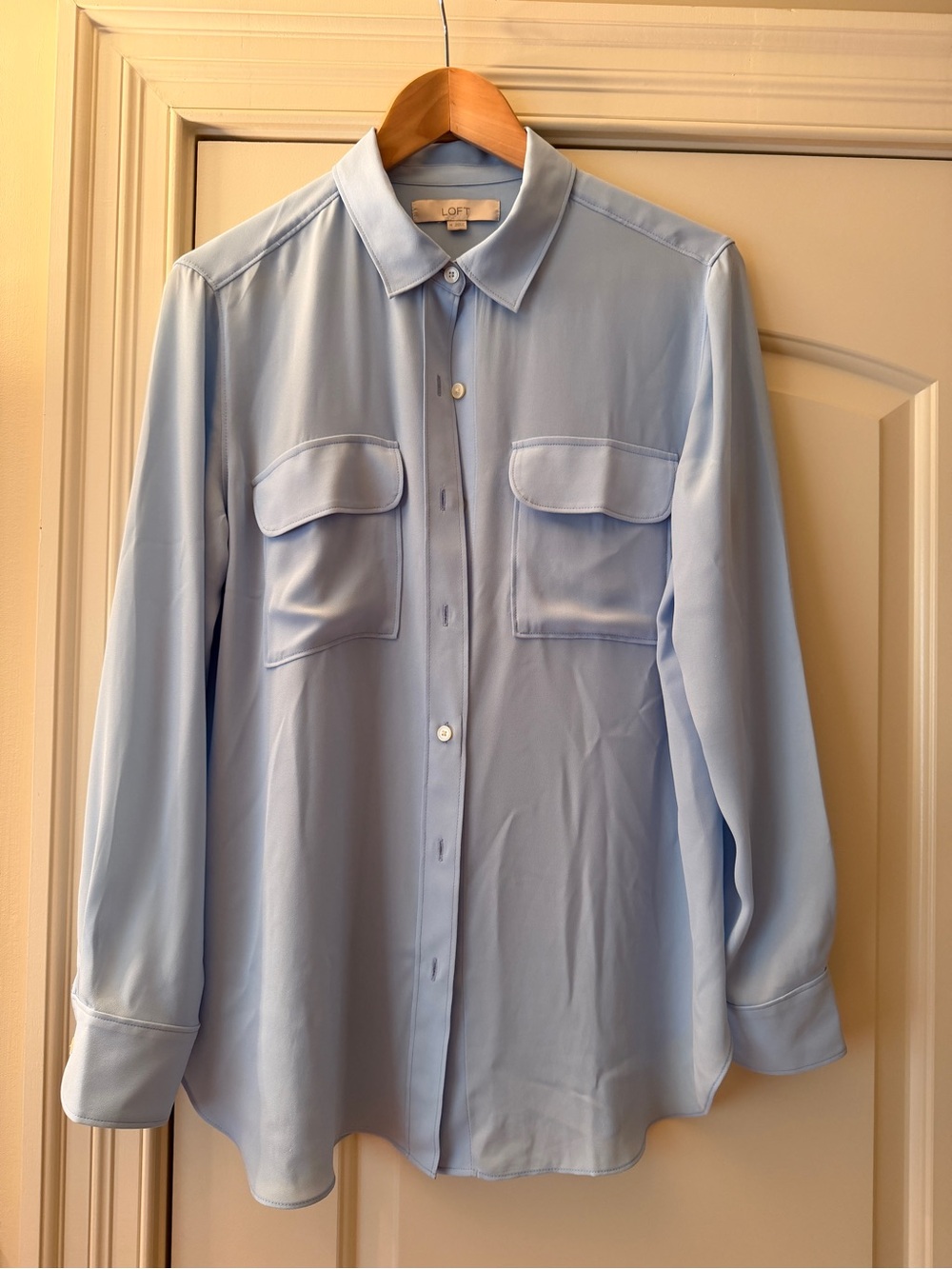 LOFT Light Blue Button-Front Blouse